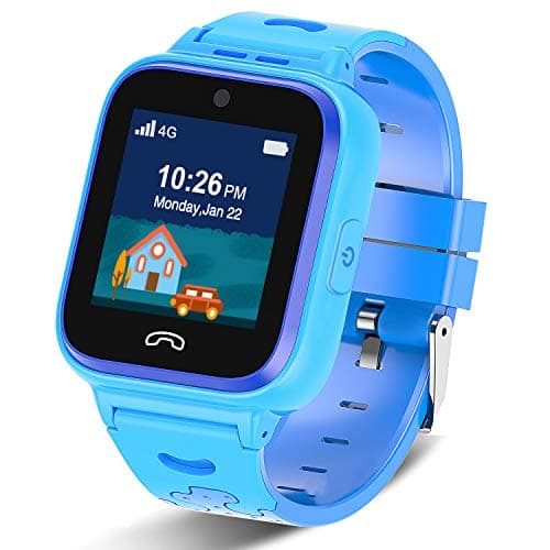 Kids Smartwatch Phone 4G with Sim Card, Anti-Lost WiFi LBS GPS Tracker Game Watch Waterproof for Children with Pedometer/Remote monitoring/FaceTalk/2-way Call/SOS, Girls and Boys Toys Age 4-12 (Blue)