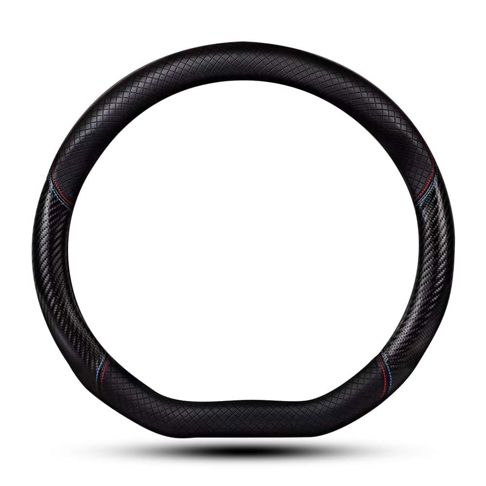 Car Carbon Fiber and Leather D-Shape Steering Wheel Cover, Stylish car Non-Slip Leather car Interior 15 inches Universal Red and Blue
