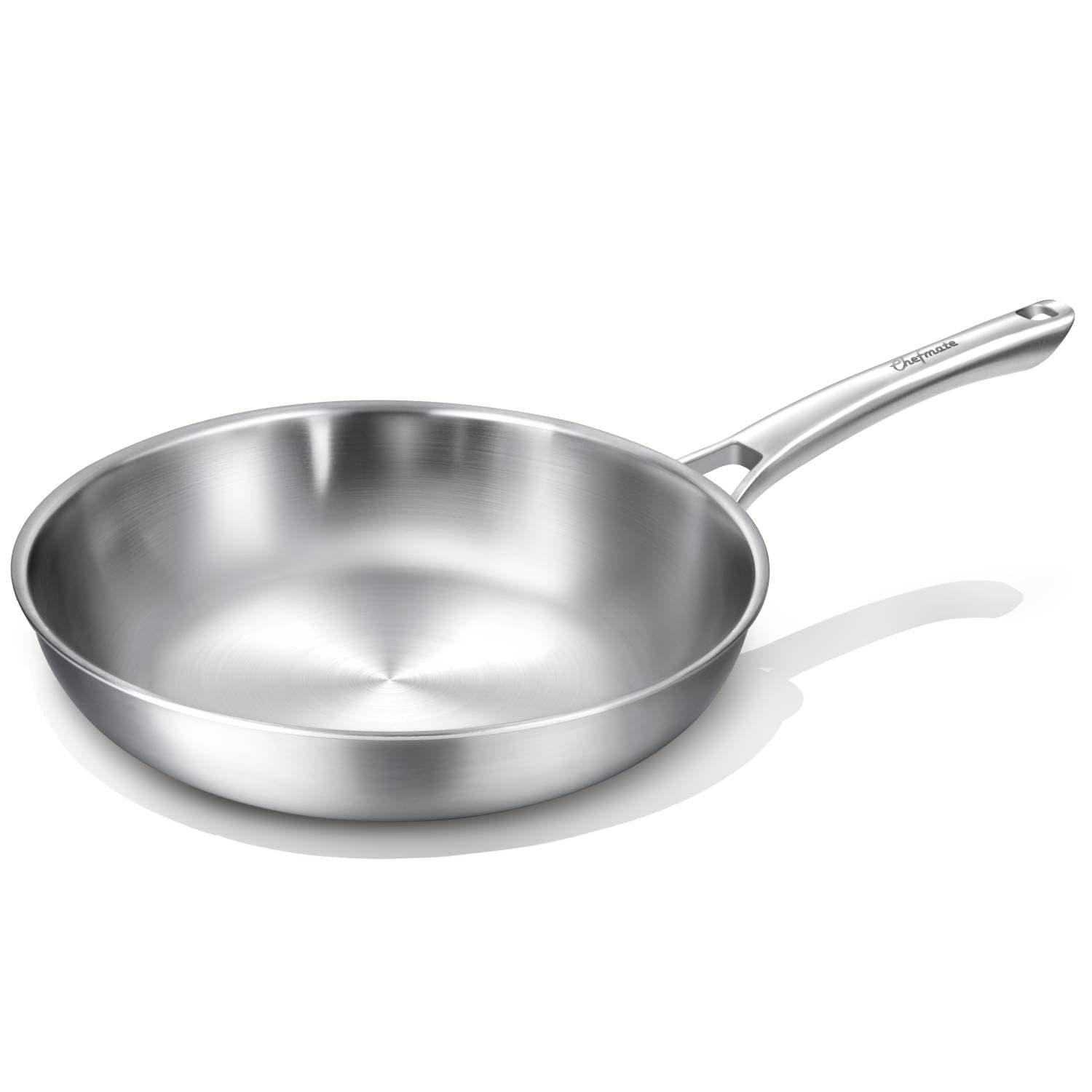 10 inch Tri-Ply Stainless Steel Frying Pan,PFOA&PTFE Free Skillets,Chef's Pans,Dishwasher and Oven Safe Cookware, Works on Induction,Ceramic and Gas Cooktops