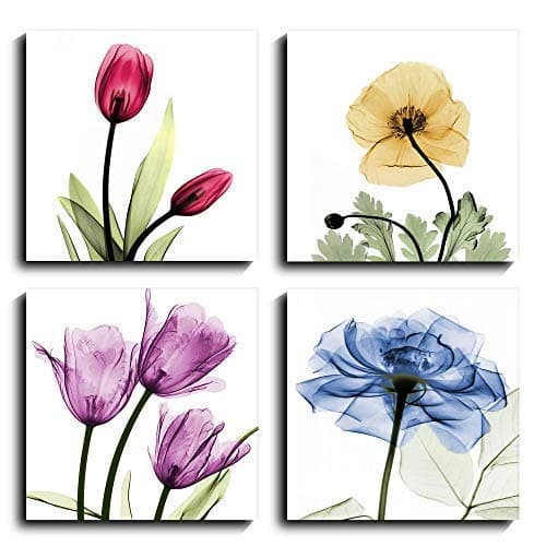 4 Panels Abstract Flower Canvas Wall Art Colorful Tulip Picture Bathroom Decor