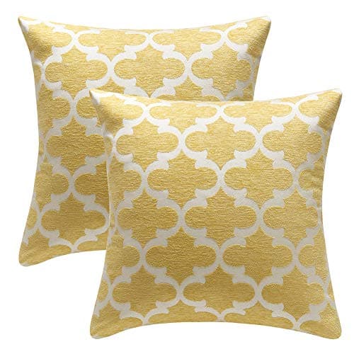 Set of 2 Square Decorative Throw Pillow Cases 100% Cotton Soft Microfiber Outdoor Cushion Covers 18 X 18 for Sofa Bedroom Throw Cushion Cover (Yellow, 18x18 inches)