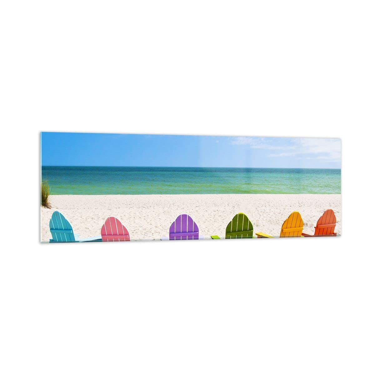 Glass Wall Art Picture Photo Landscape Beach Sun Loungers Relaxation 160x50cm Art Glass Prints Art prints Artwork Modern Glass Pictures for Home Decorations Living Room Bedroom GAB160x50-3160