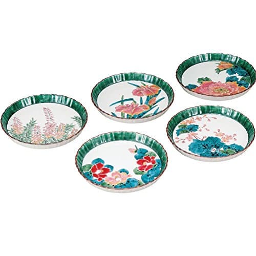Kutani ceramics Kutani porcelain plate 5 piece set flower picture change AK4-0071