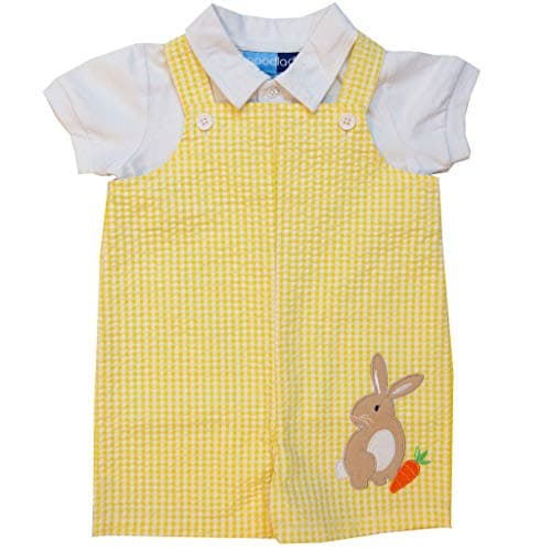 Good Lad Newborn/Infant Boys Seersucker Shortall Sets with Easter Bunny Appliques
