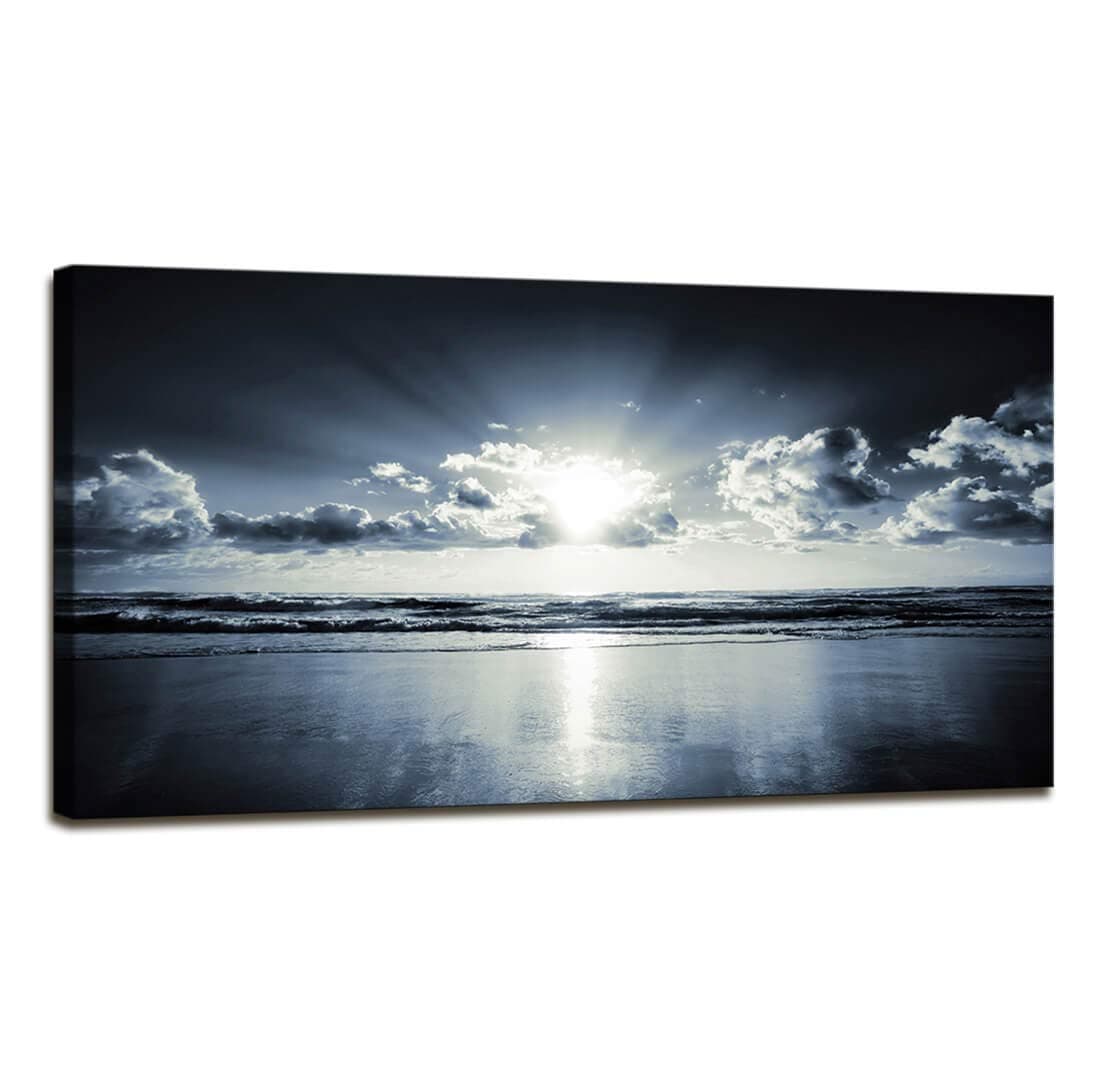 Canvas Wall Art Beach Decor Coastal Ocean Decor Waves Sands Sunset Scenery Canvas Painting Framed Wall Art Sea Contemporary Nature Picture for Living Room Home Office Bedroom Decor 24 x 48 inches