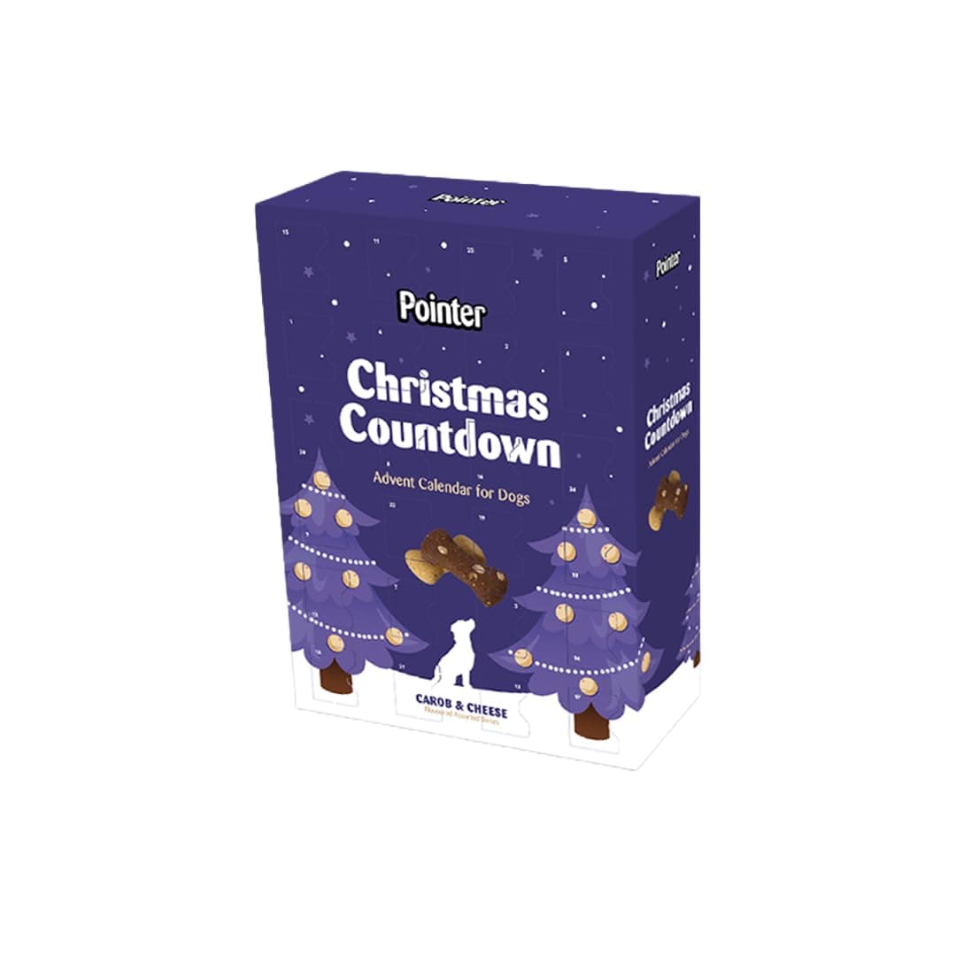 PointerPet Products - Christmas Advent Calendar, Tasty Carob and Cheese Flavoured Assorted Bones - Made in Britain, No Added Artificial Flavours, Naturally Oven Baked Dog Treats 1 x 325g