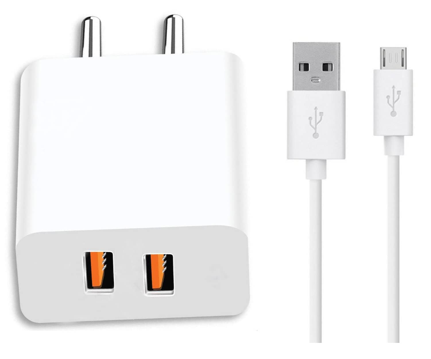 Shopdeal 2Port Charger For Samsung Galaxy A2 Core Charger Original Adapter Like Mobile Charger | Wall Charger Android Smartphone Travel Charger | Multi-Layer Protection, Hi Speed Fast Dual port Charger With 1.2m Charging & Sync Micro Data Cable ( 3.4Amp, B4, White )