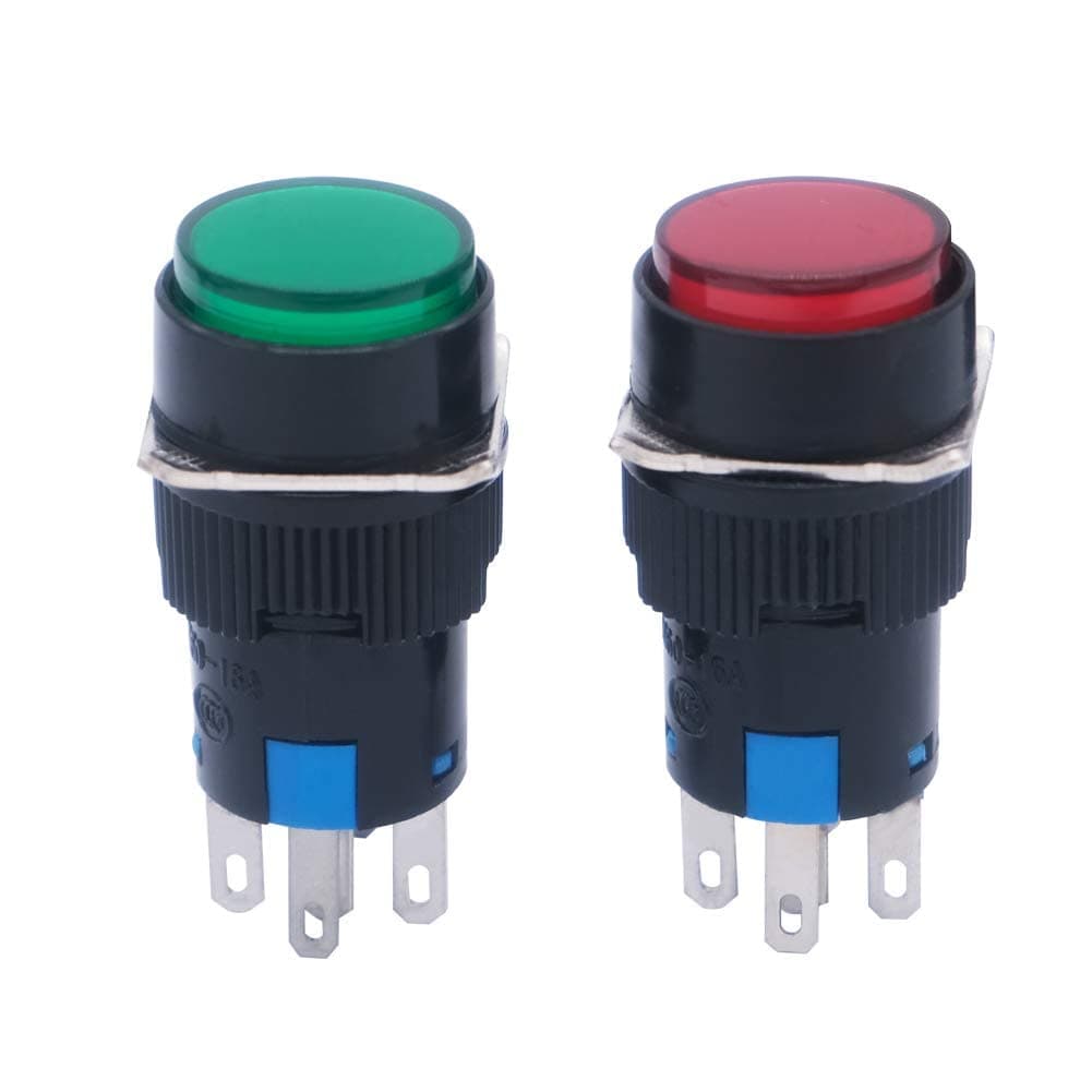 AANIJ® 16mm Push Button Switch Momentary Square Cap LED Lamp Red,Green Light AC 220V SPDT 5 Pin