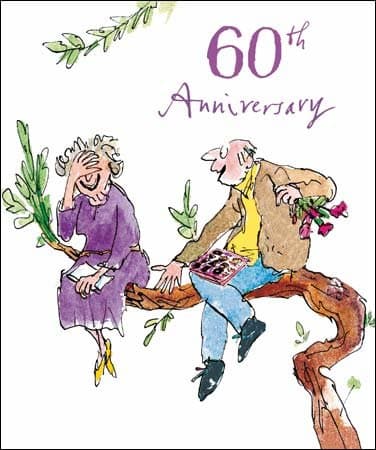 Woodmansterne 60th Diamond Anniversary Card - Funny Quentin Blake Illustrated Couple Design - Happy 60th Anniversary Card for Parents, Friends or Family