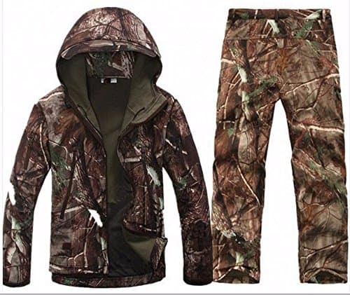 Men Hunting Camouflage Clothing Waterproof Windproof Softshell Hooded Jacket & Pants Set