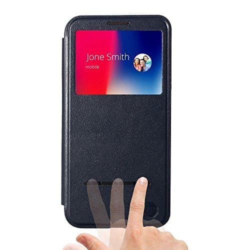 Nouske iPhone X/iPhone 10 5.8 Inch Smart Sensor Touch View Window Flip Case Cover, Embedded Magnetic Closure Secure Lock and Stand Feature, TPU bumper shell cradle, 360 protection, Navy Blue