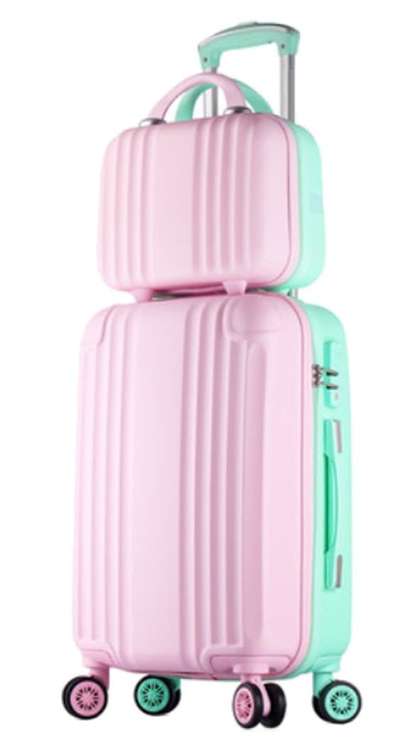 Womens ABS Spinner Luggage Candy Color Hardside Rolling Zipper Suitcase - 26 Inch Pink Front Green Black