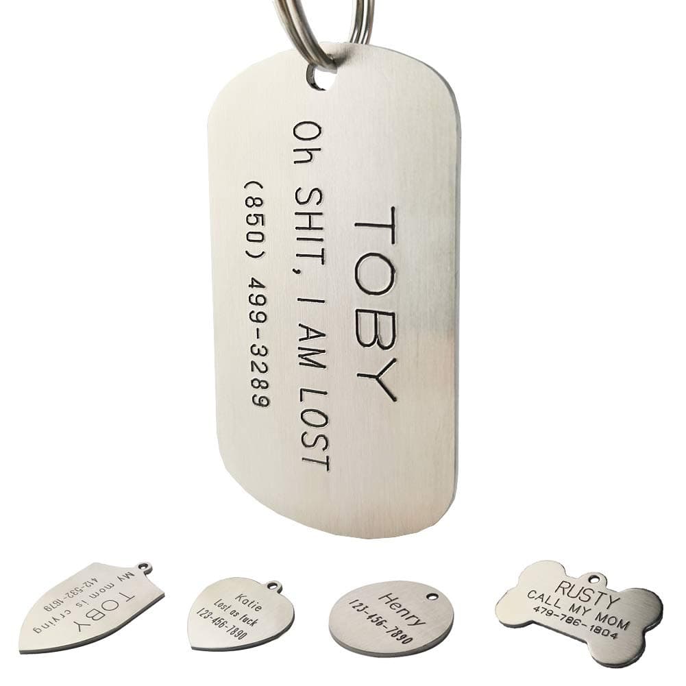 Stainless Steel Custom DEEP Engraved Pet ID Tags, Personalized Front and Back Dog Tags for Dogs and Cats (Rectangle - Regular)