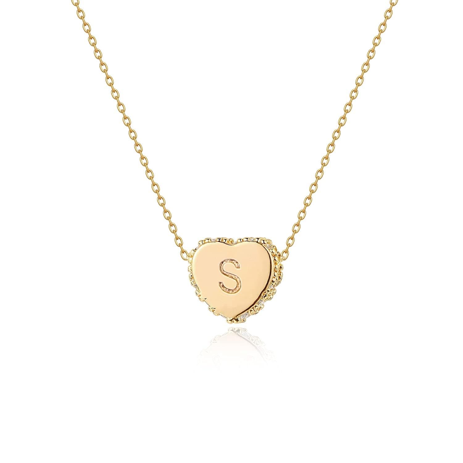 Tiny Gold Initial Heart Necklace-14K Gold Plated Handmade Dainty Letter Heart Necklace for Women Necklace Jewelry