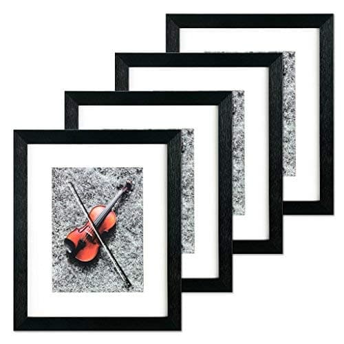 Black Portable Home Picture Frame 8 x 10 inch Pack of 4 - Display 5x7 Family Pictures with Mat or 8x10 Without Mat Plexiglass Cover 4-Pack Photo Frame Set for Wall Hanging & Tabletop Standing …