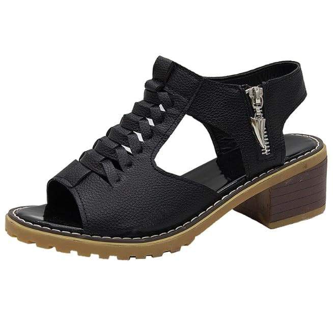 HOPHO Libiyi Sandals Libiyi Women's Comfy Orthotic Sandals Libiyi Peep Toe Hollow Weave Fish Mouth Zipper Chunky Heel Sandals, 36 EU