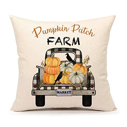 4TH Emotion Fall Pumpkin Patch Truck Throw Pillow Cover Autumn Farmhouse Market Cushion Case for Sofa Couch 18x18 Inches