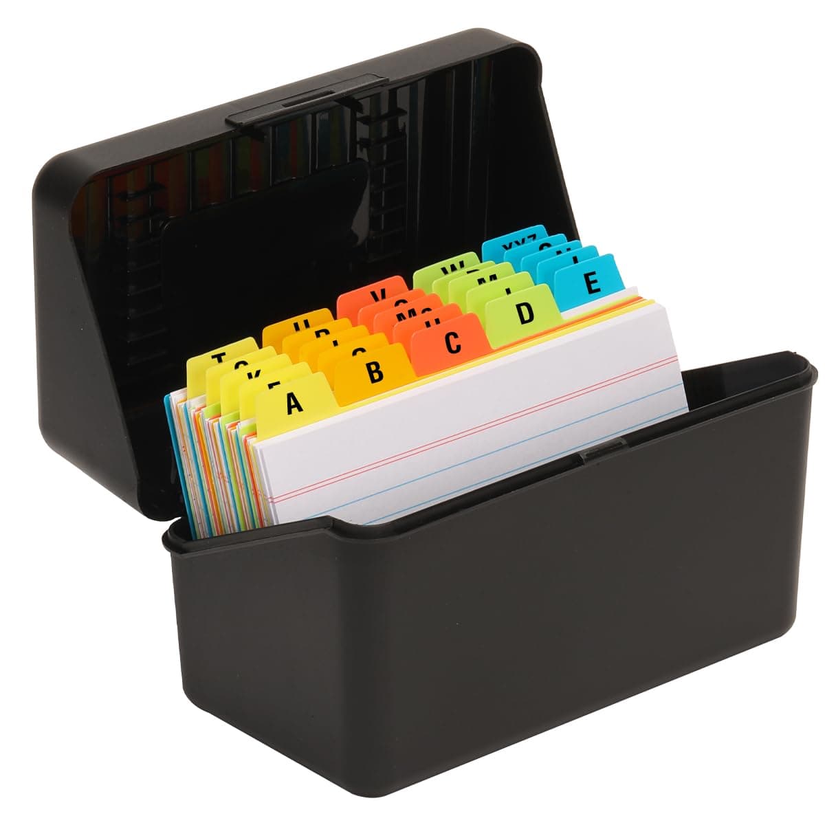 3x5 Index Card Holder with 100 Heavyweight Ruled Index Cards and 25 Plastic Dividers, Black