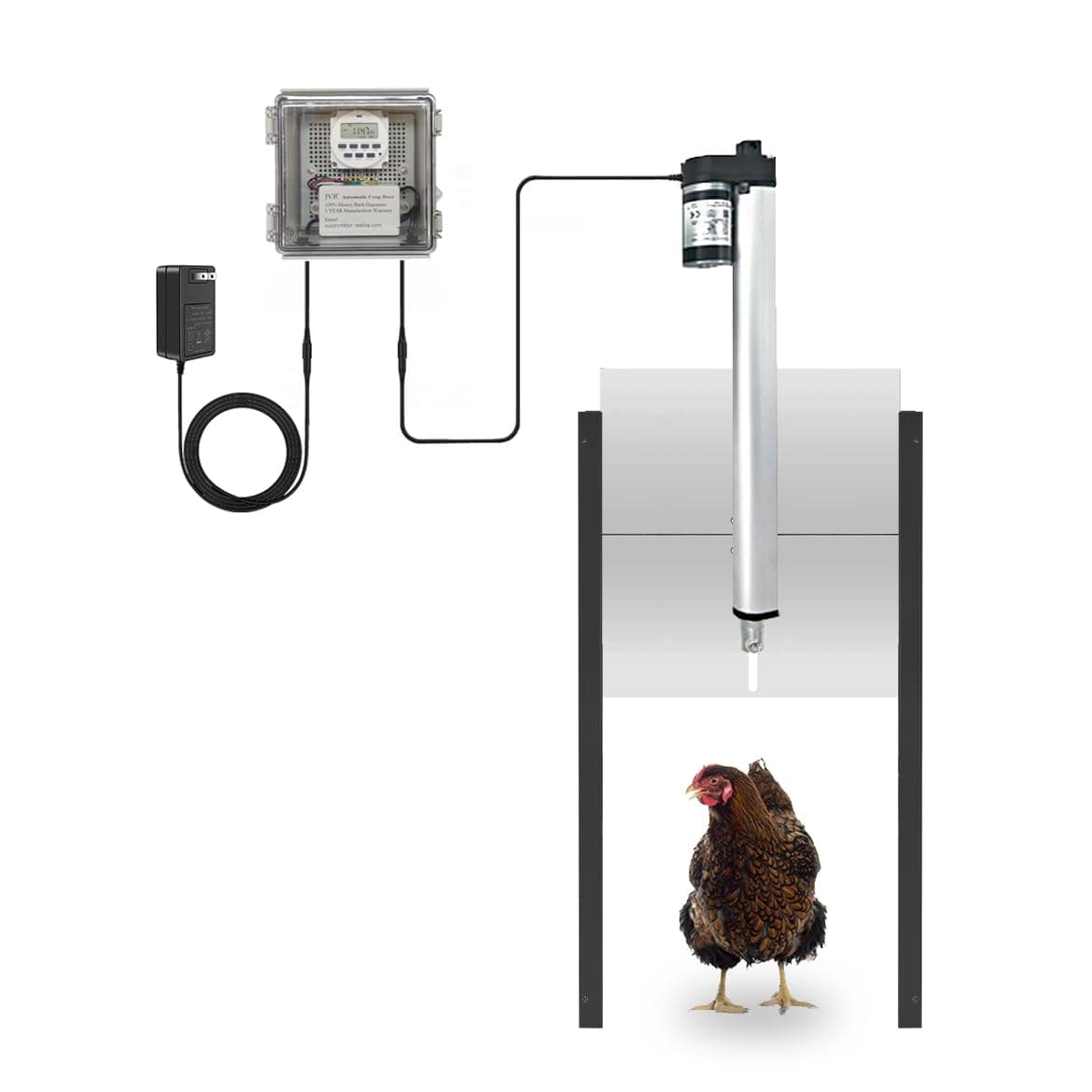 JVR Automatic Chicken Coop Door Opener with Timer, Programmable, Aluminum Coops Doors, Electric Run Automatic Chicken Door Auto Opener, Actuator Motor, Anti-Pinch Auto Reopen & Stop Safety