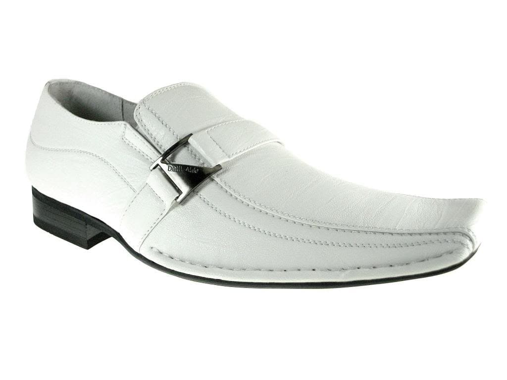 Delli Aldo Men's 19231-White Buckle Square Slip on Loafers, White, 11
