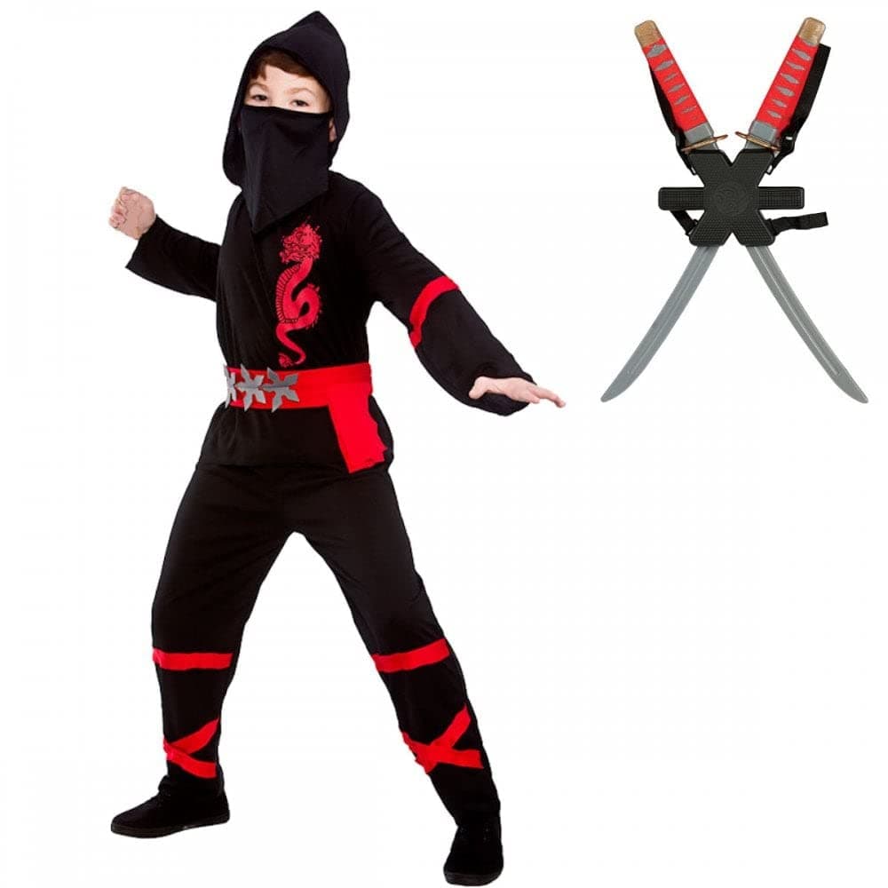 A2ZFDA2ZFD Kids Power Ninja Fancy Dress Costume + 2 Samurai Swords (5-7 years)