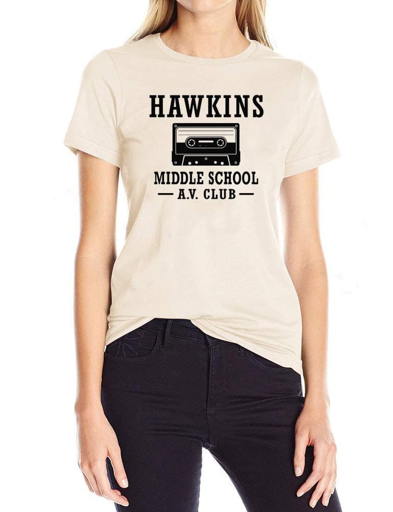 Hawkins Middle School AV Club Graphic Tees Women Short Sleeve Vintage T-Shirt Size L (Pind)