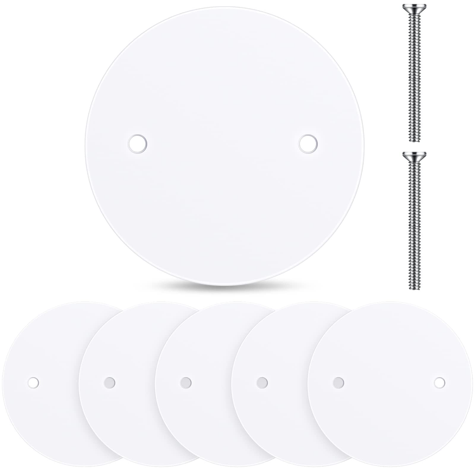 Shimeyao 6 Pack Ceiling Round Cover Plate 20 Pcs M3.5 Screws 5" Junction Box Covers Holes Spaced 3.5" White Round Blank Cover Flat Electrical Covers for Fan Ceiling Light Junction Box Switch