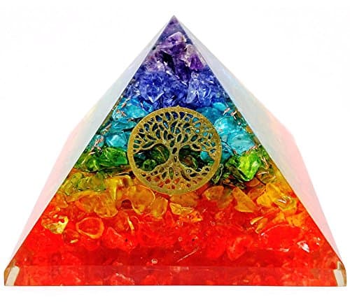 Mangalam Reiki Natural Gemstone 7 Chakra Crystal Tree of energy Orgone Pyramid Kit/Includes 4 Crystal Stone Energy Points/EMF Protection Meditation Yoga Energy Generator