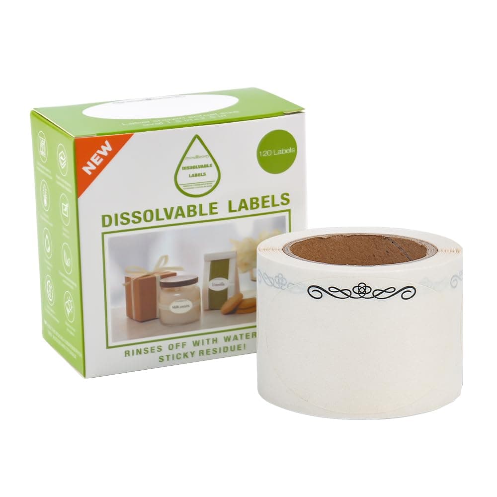 L LIKED 120 Dissolvable Labels - 2.5 x 1.5 Inch Water Dissolvable Food Labels for Containers, Leaves No Sticky Residue After Use (1 Roll)