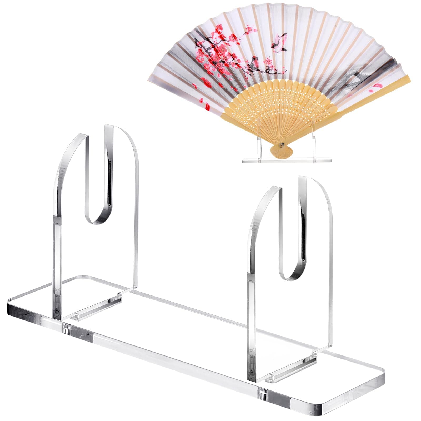 Roowest2 Pcs Acrylic Fan Display Stand Folding Clear Fan Holder Easel Japanese Chinese Hand Fan Stand Foldable Handheld Fan Display Stand Base Fan Organizer