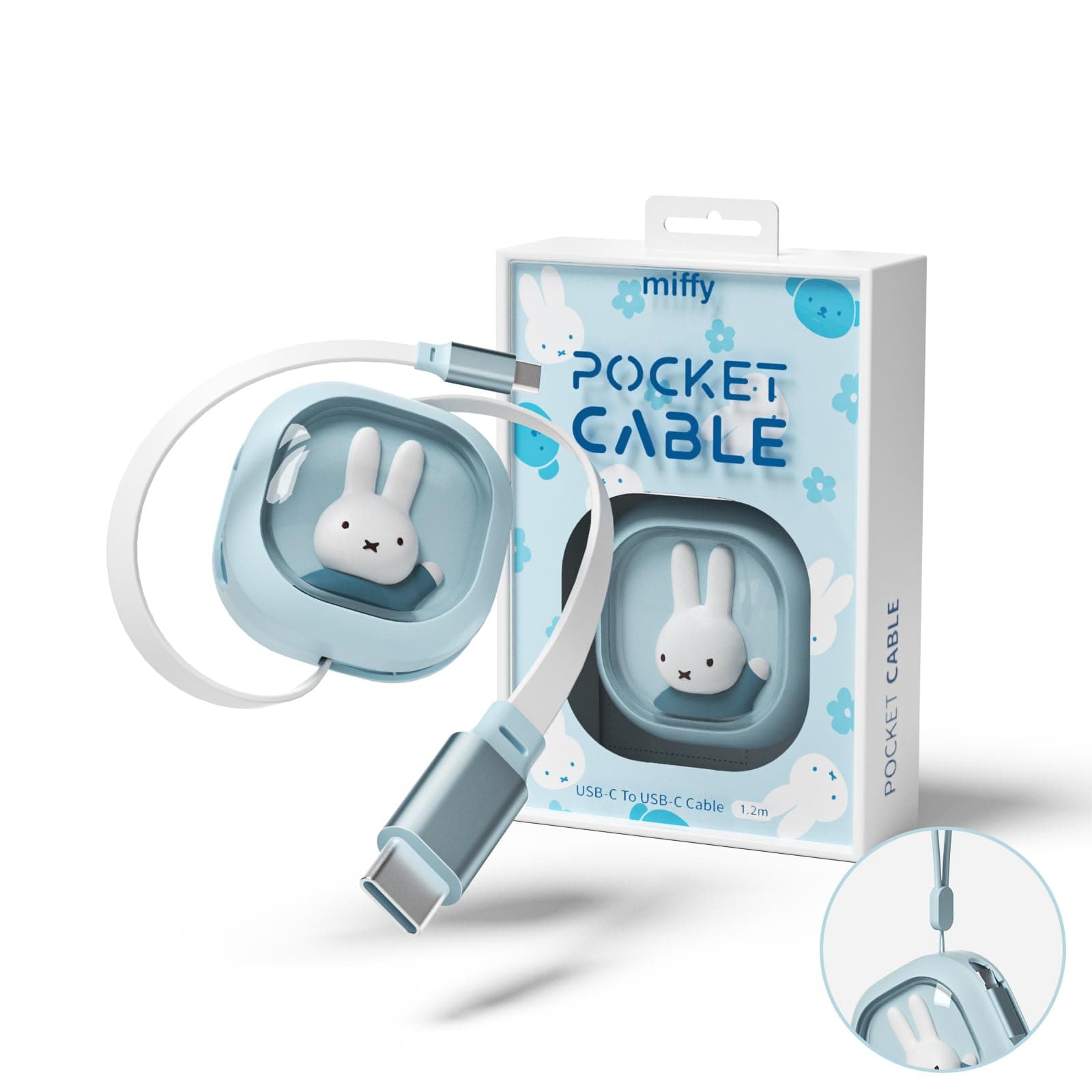 Miffy Charger Pocket Cable 65W 3.9ft USB-C to USB C, Type C Charging Cable Fast Charge (Blue)