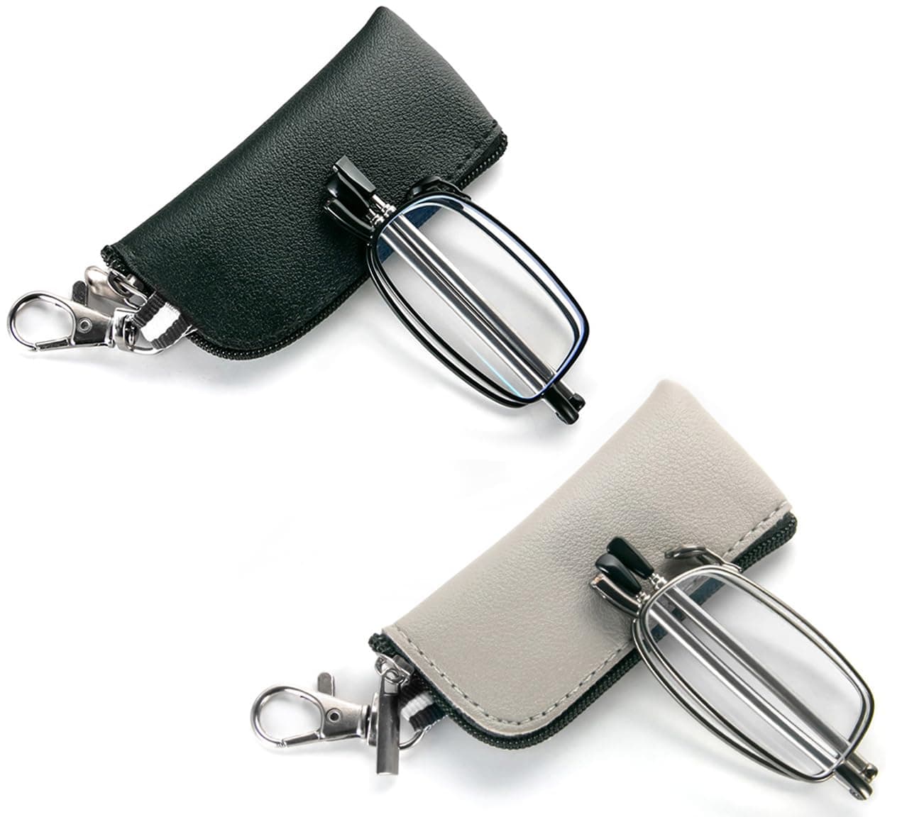 3 Pack Folding Reading Glasses with Keychain Compact Bags Men Women Blue Light Blocking Spring Hinge Portable Pocket Readers