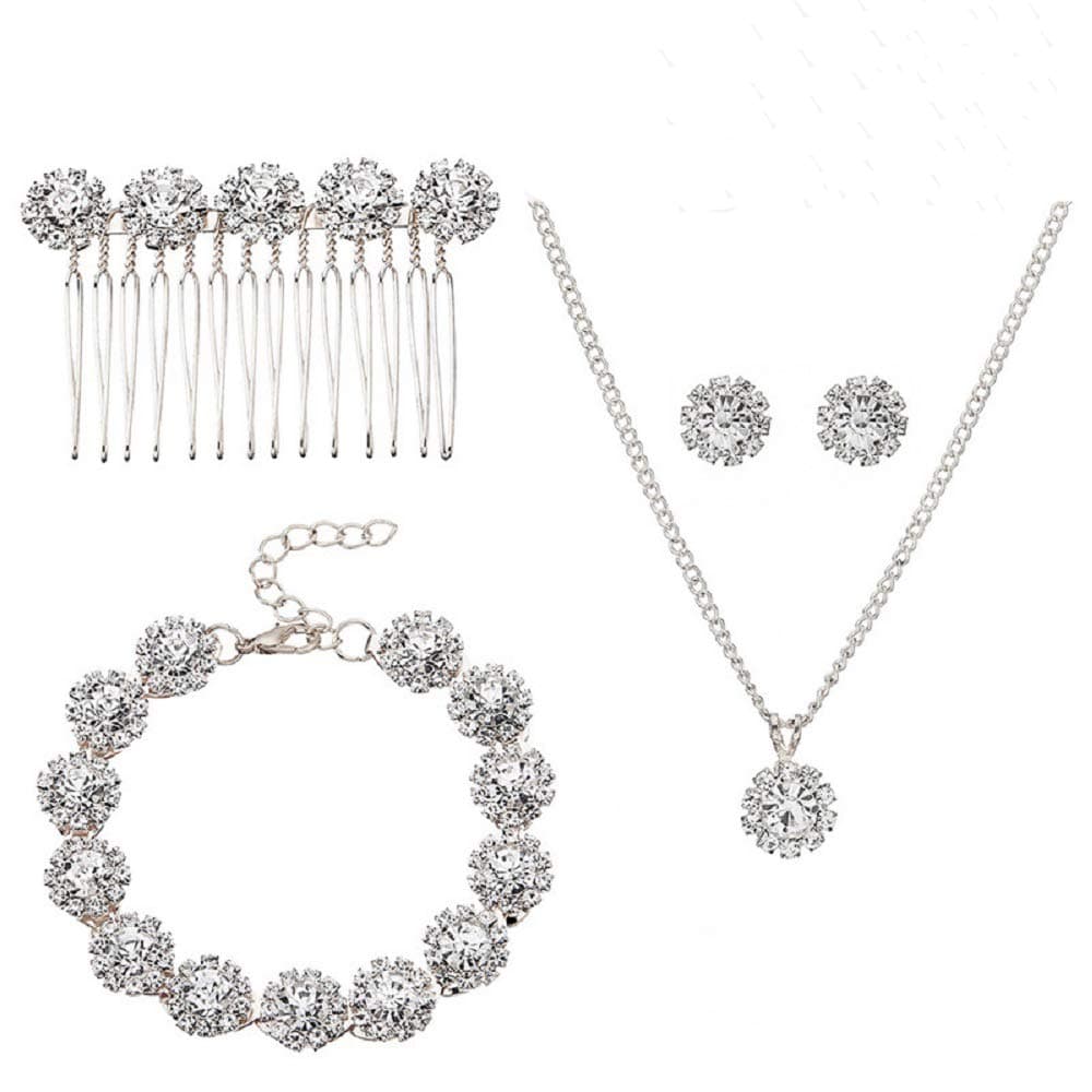 Ammei Bridal Wedding Jewelry for Brides with Crystal Side Comb Earrings Necklace Bracelets 5 Pieces