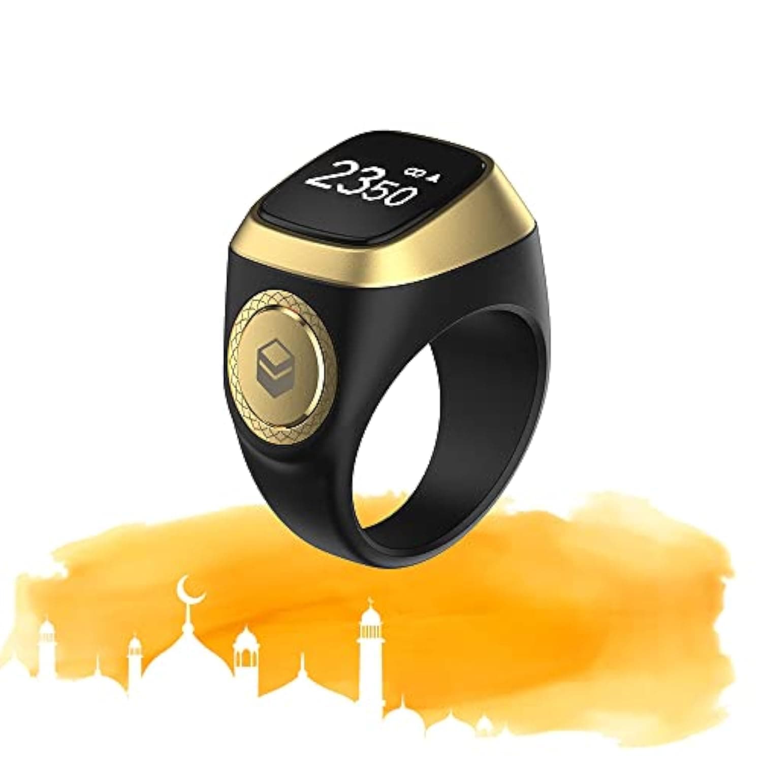 iQIBLA Smart Tasbih Zikr Ring- Muslim Prayer- Prayer timing reminder- OLED display- Tasbih Counter- Smart Ring- Wearable Technology- Waterproof Black 22mm- E0120BK- 20mm- USB