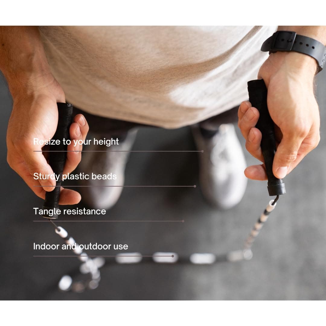 Beaded Jump Rope for Functional Fitness Athletes - Grip Tape Handles - Tangle-Free - Adjustable - Jump rope for Adults, Teens, and Kids (Parent)