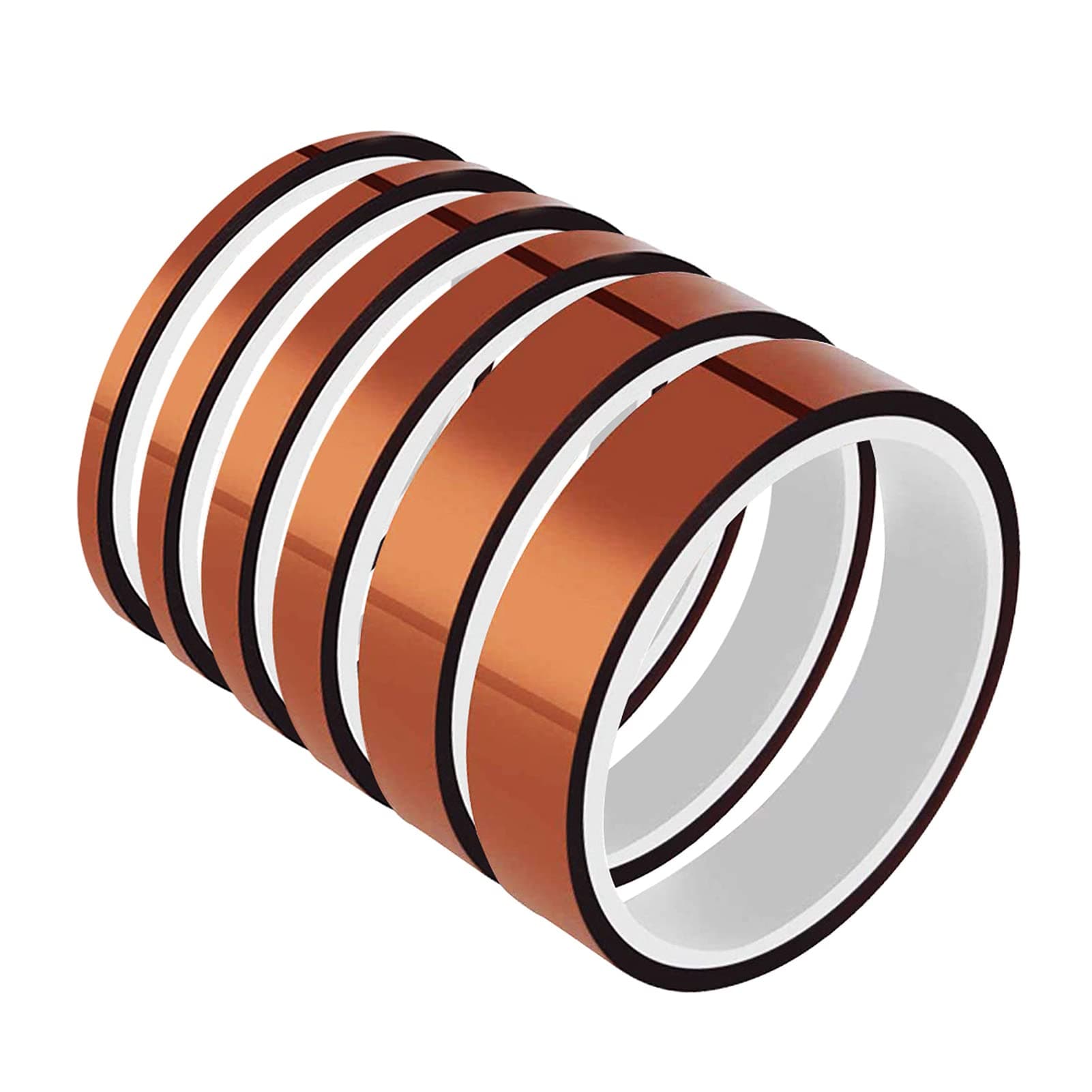 6 Roll 10m High Temp Tapes Polyimide Film Adhesive Tape Multi-width 0.4/0.6/0.8/1/1.2/2cm, Worked Well for Masking, Soldering, Powder Coating, Printing PCB board and Packing Fixing