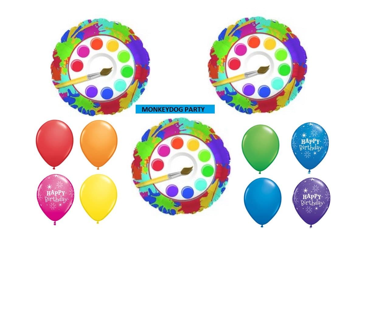 11pc Balloon Set Art Party Paintbrush Birthday foils and Latex New