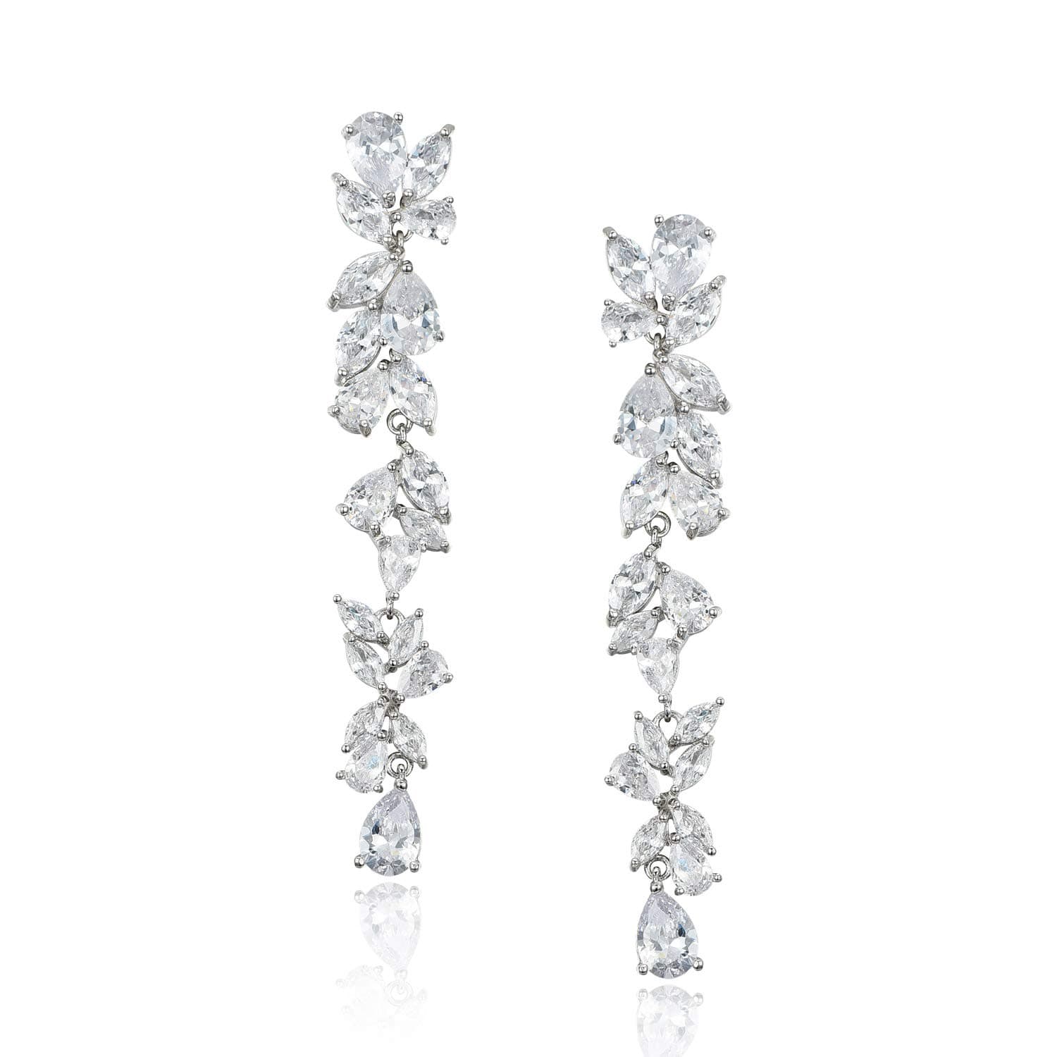 SWEETV Cubic Zirconia Bridal Earrings for Women Brides, Crystal Chandelier Wedding Drop Earrings for Prom or Pageant
