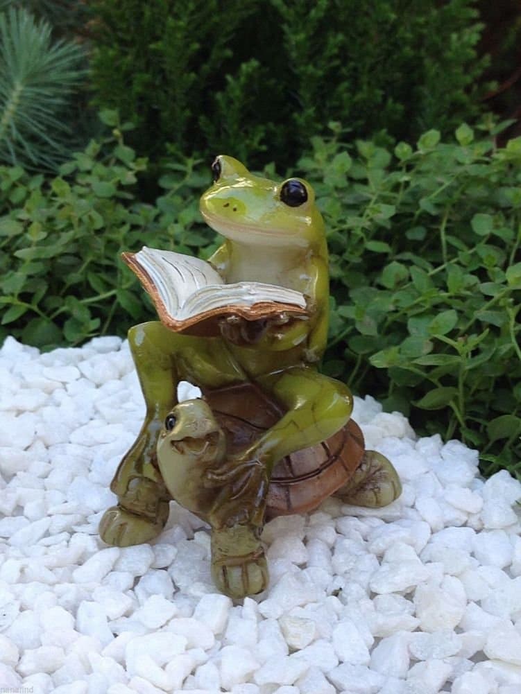 Capricornmen Miniature Dollhouse Fairy Garden Frog Reading Book on Turtle New