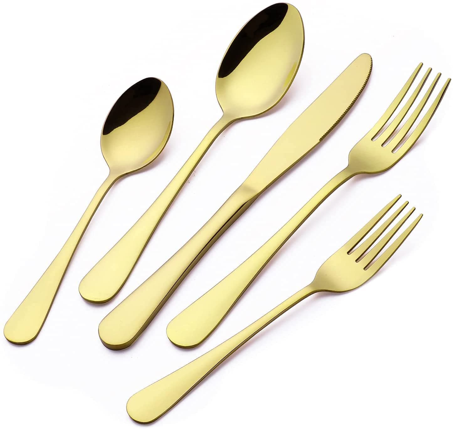 Agabani 20 PCs Golden Silverware Set with Serving Utensils, Stainless Steel Flatware Set for 4, Elegant Cutlery Tableware Includes Fork Spoon Knife, Mirror Polished, Dishwasher Safe (20)