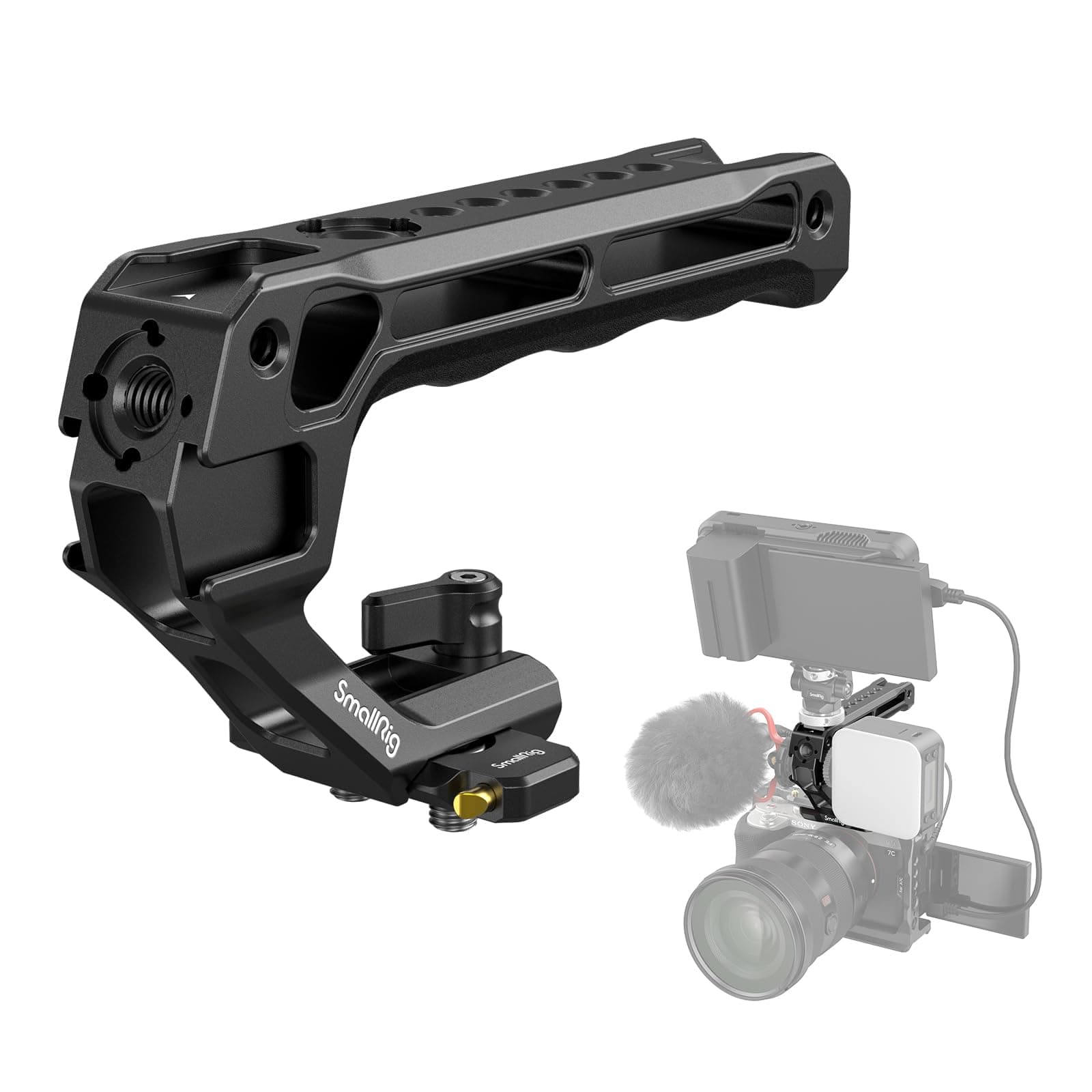 SMALLRIG Lightweight NATO Top Handle, Quick Release NATO Grip with NATO Rail for DSLR Camera Cage, Universal Top Handle built in 5 Cold Shoe Adapters - 4345