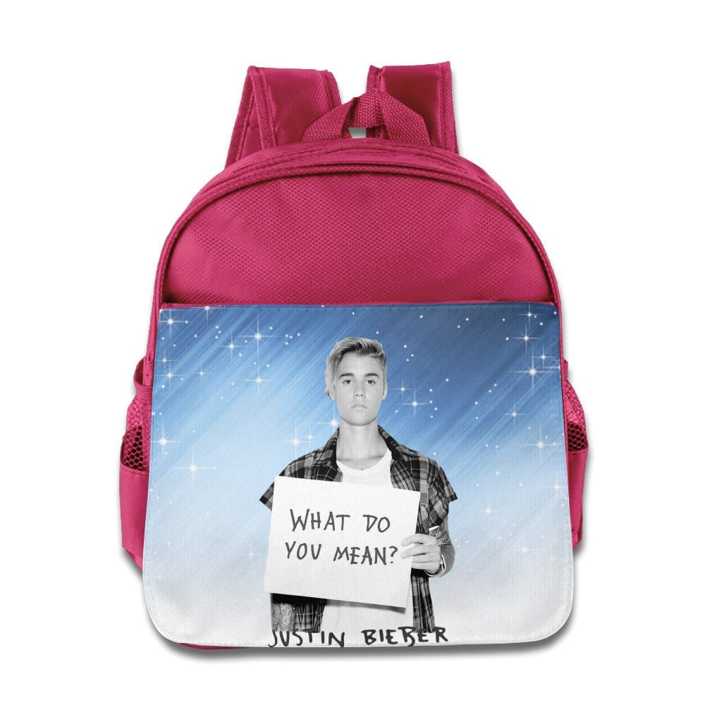Badou Singer Justin Pop Bieber Kid Bookbag Backpack Size Size Key Pink