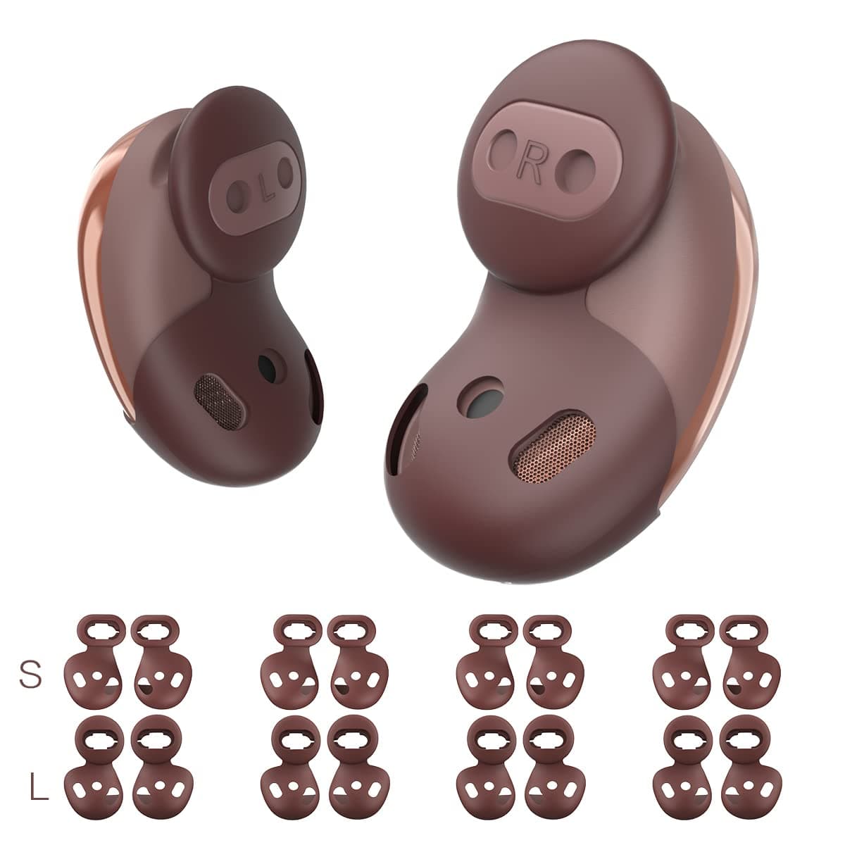 Samsung Galaxy Buds Live Ear Tips, Anti-Slip Silicone Ear Tips Cover Compatible with Samsung Galaxy Buds Live Earbuds Cover Accessories (Brown) (2 Sizes - S/L)