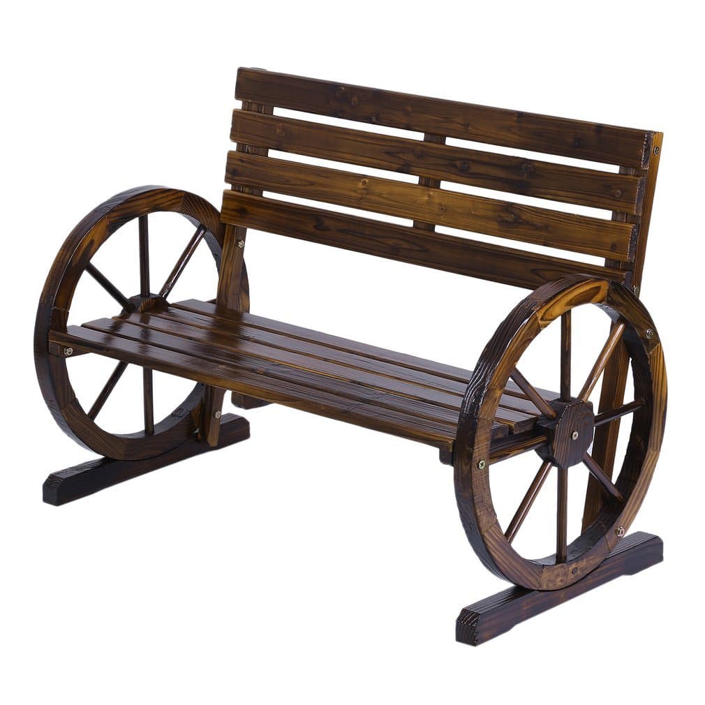 OUTAD Patio Garden Park Wooden Wagon Wheel Bench Rustic Wood Design Outdoor Furniture For Home Decoration Garden Furniture chair