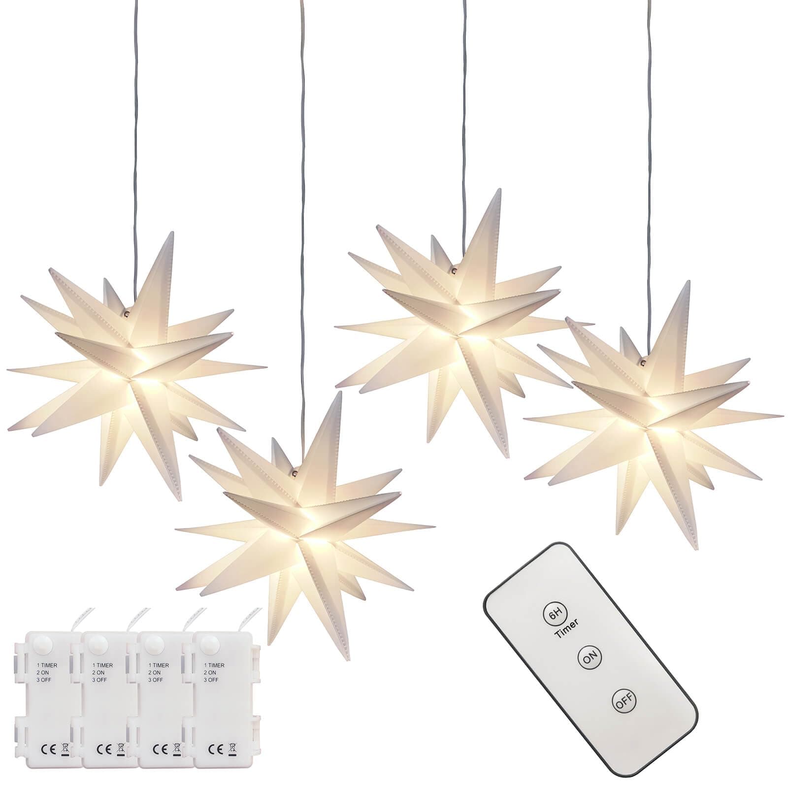 Leejec 9.4" Moravian Star Outdoor Light with Remote Control, Christmas Decorations, Indoor Hanging, Warm White LED Light, Battery Operated with Timer Function, 4-Pack, Tree, Ceiling, Balcony Décor