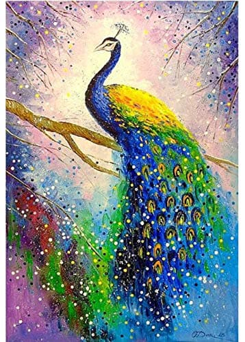 BOHADIY Diamond Painting Kits for Adults – 5D DIY Round Diamond Number Kits with Full Drill – Crystal Rhinestone Diamond Embroidery Paintings Great for Home, Office, Wall Decor Peacock 16×12