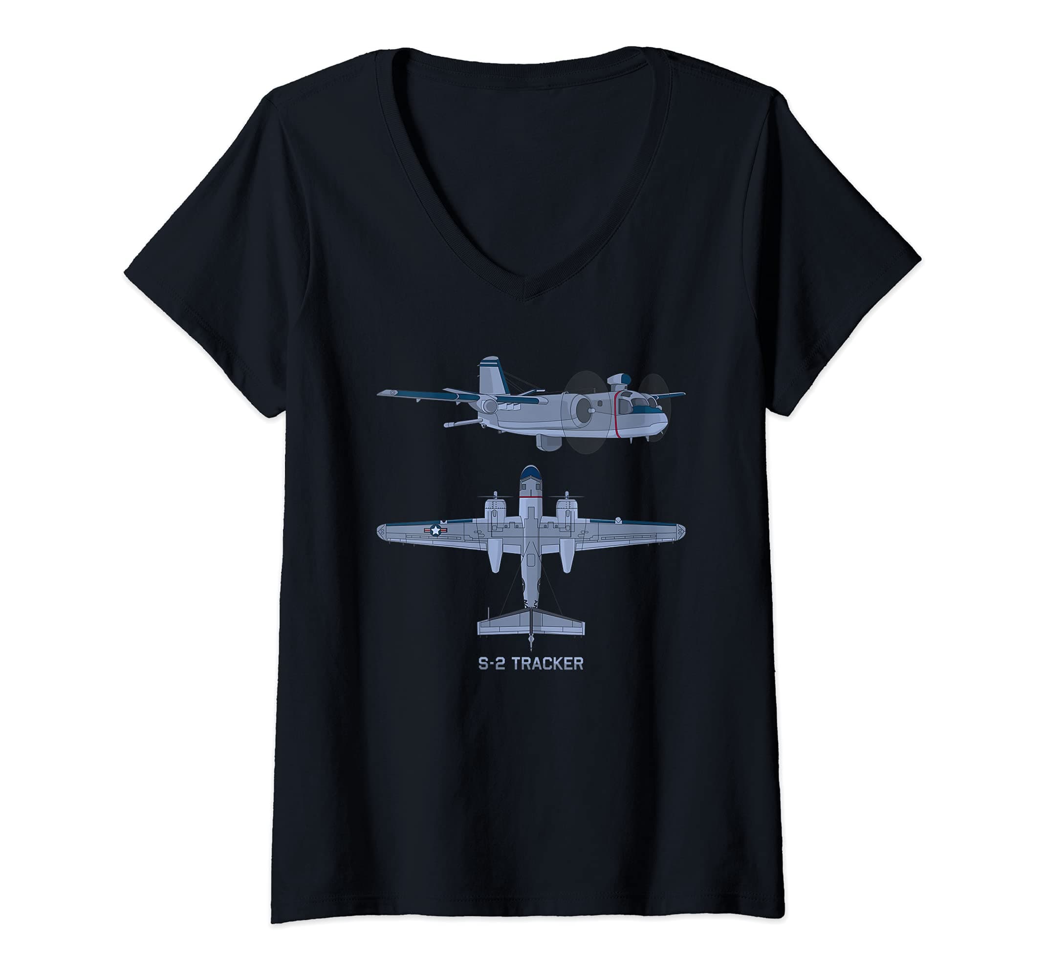Historic Aviation DesignsWomens S-2 Tracker Anti-submarine Warfare ASW Aircraft Diagram V-Neck T-Shirt