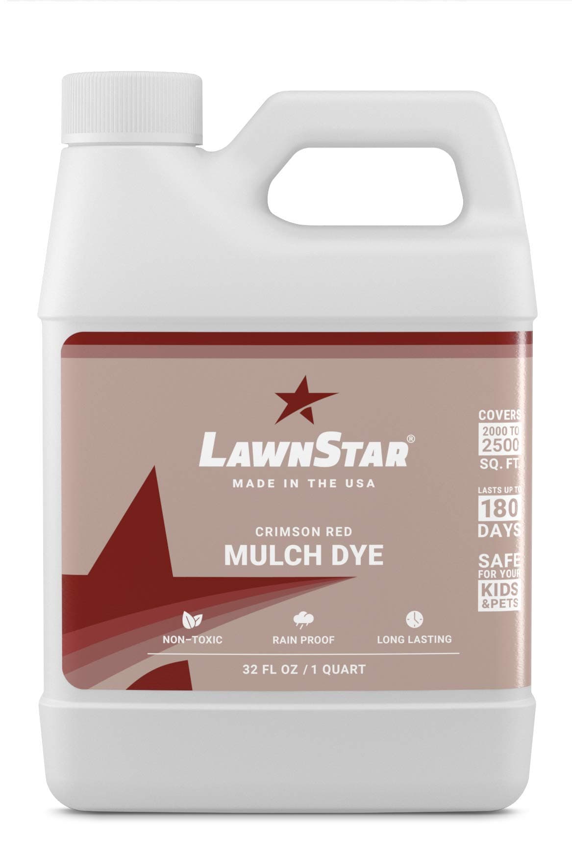LawnStar Red Mulch Paint, 32 fl. oz. - Makes Faded, Colorless Mulch Look New Again - Cost Effective, Eco-Friendly Dye Solution for Old Mulch (Covers 2,000-2,500 sq. ft.)