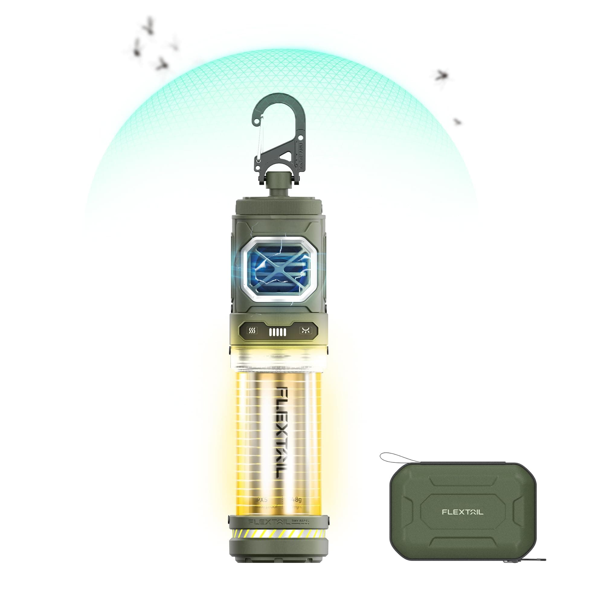 FLEXTAIL Rechargeable Tiny Mosquito Repeller 329°F Heating 30ft Protection Zone Ultra Mini with Camping Light Magnetic Design for Outdoor Camping Backpacking Patios(Repellent Pads Not Included)- Green