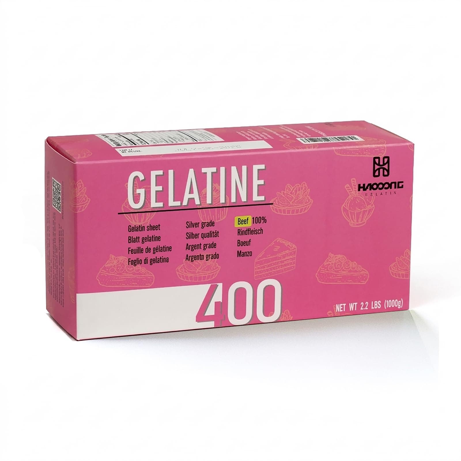 HAODONG Beef Silver Gelatin Sheets - 380-400Sheets 1KG(2.2LBS), 180Bloom Gelatin Leaves for Baking, Cooking Mirror Glaze Dessert Jellies Mousse Cake